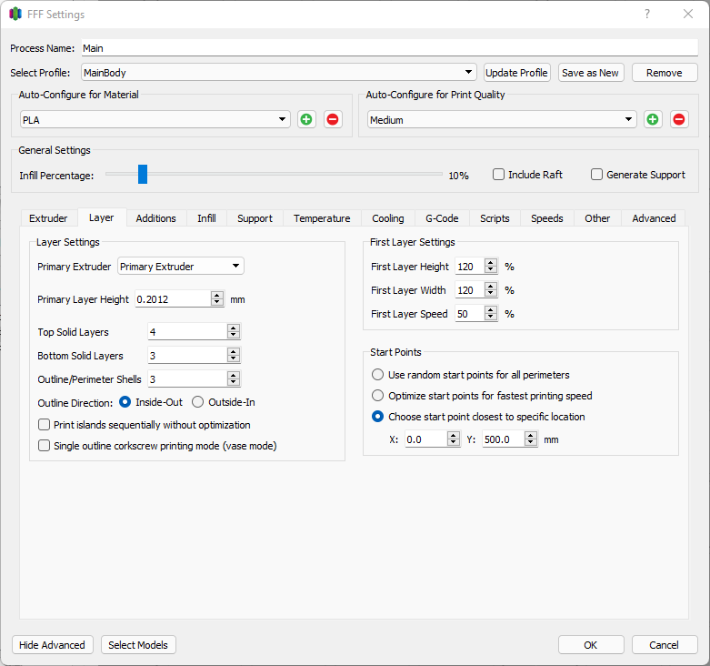 S3D Ironing Main Process Tab